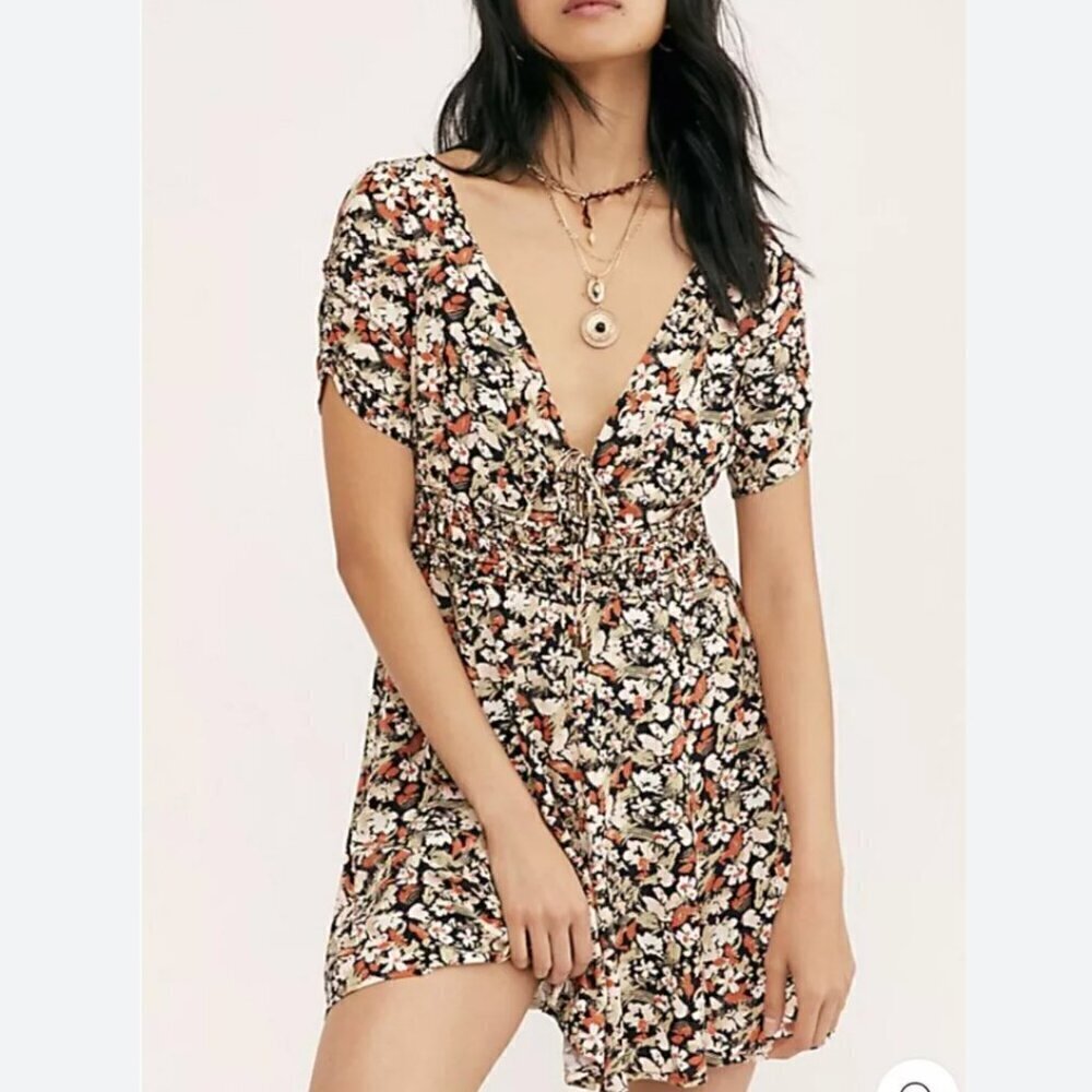 Free People Women's Size 4 Multicolor Floral Forget Me Not Mini Dress